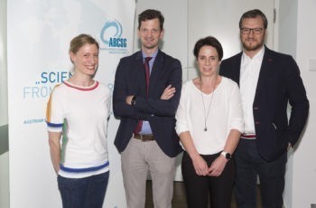 Das "Hands on Science"-Team in Feldkirch: Judith Mathis, Holger Rumpold, Margit Sandholzer und Daniel Egle (v.l.n.r.)."